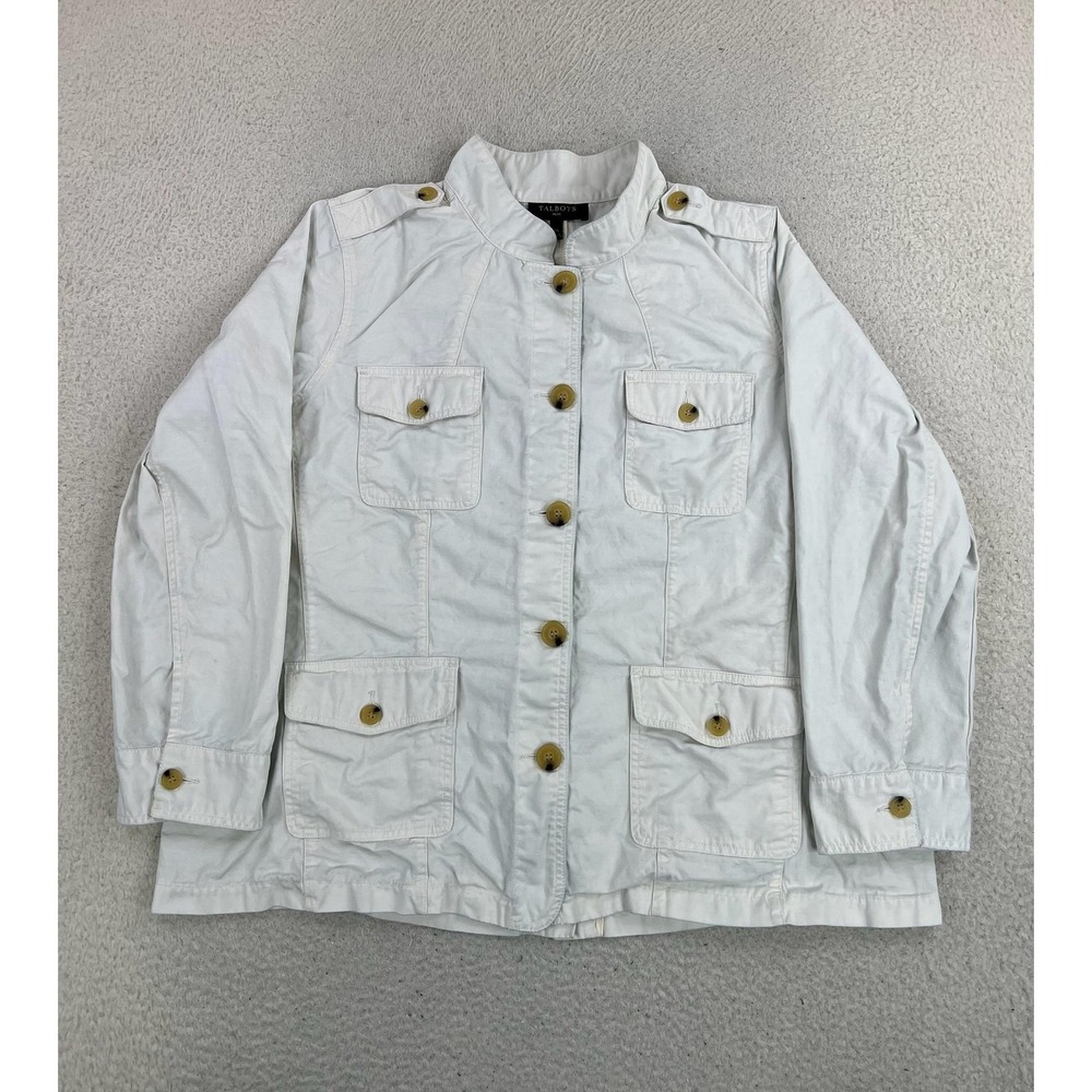 Talbots Jacket Womens Plus 2X White Cotton Twill Military Button Front Pockets